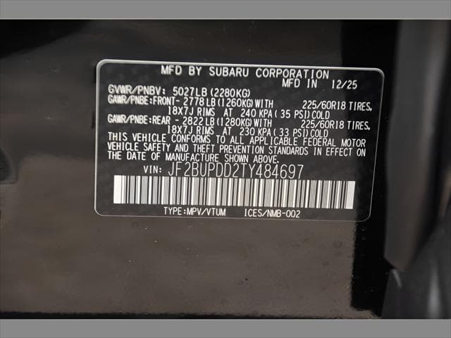 2026 Subaru Outback SUV in Crystal Black Silica thumbnail 25