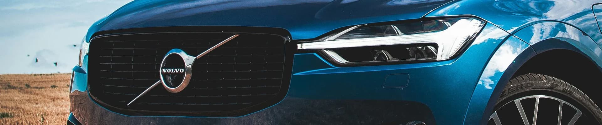 Close-up of a blue Volvo grille